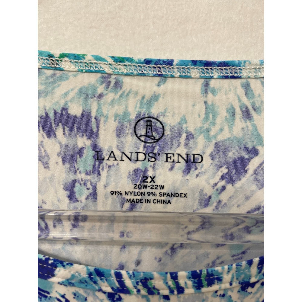 Lands' End Top 2X Blue Green Tie Dye Sun Protection Long Sleeve Outdoor - Picture 2 of 7